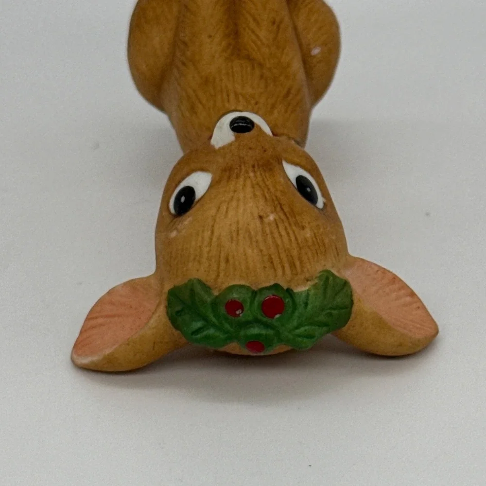 Vintage Lefton Ceramic Reindeer Figurine Christmas Holly Berry Deer‎ Doe